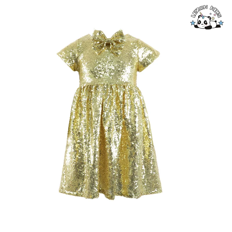 LEZONKIDS - Customizable New Summer 2-12T Girls Dress Bling Kids Children Fashion Clothes Sequins Dress